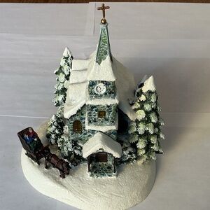 Thomas Kinkade Xmas Decoration, Sunday Evening Sleigh Ride. Lights up.